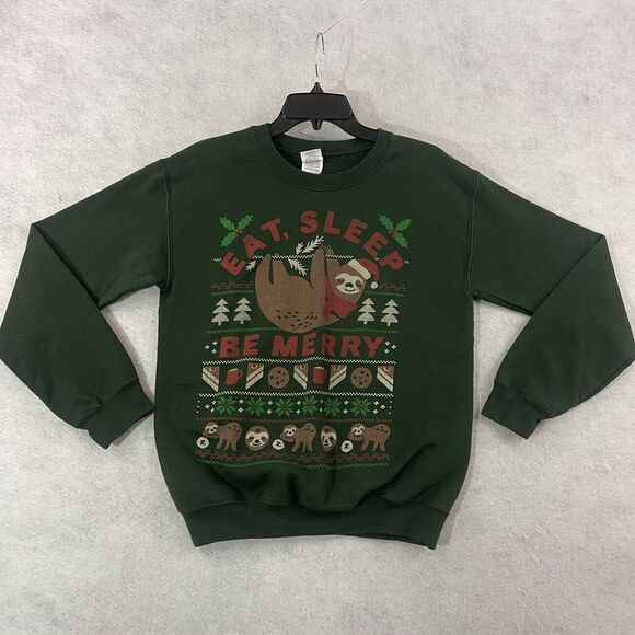 Christmas Sloth Holiday Sweatshirt Mens Sz Small Green Woodland Park Zoo Sweater - Picture 4 of 10